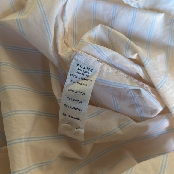 FRAME Ruffle Cuff Cotton Shirt In Light Pink Multi XS - Picture 13 of 14